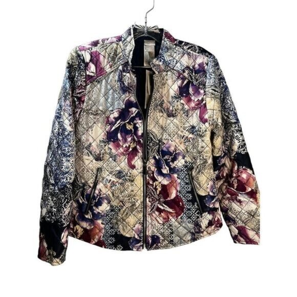 Reversible  Mixed Floral-Solid Puffer Jacket Large NEW - Picture 3 of 7